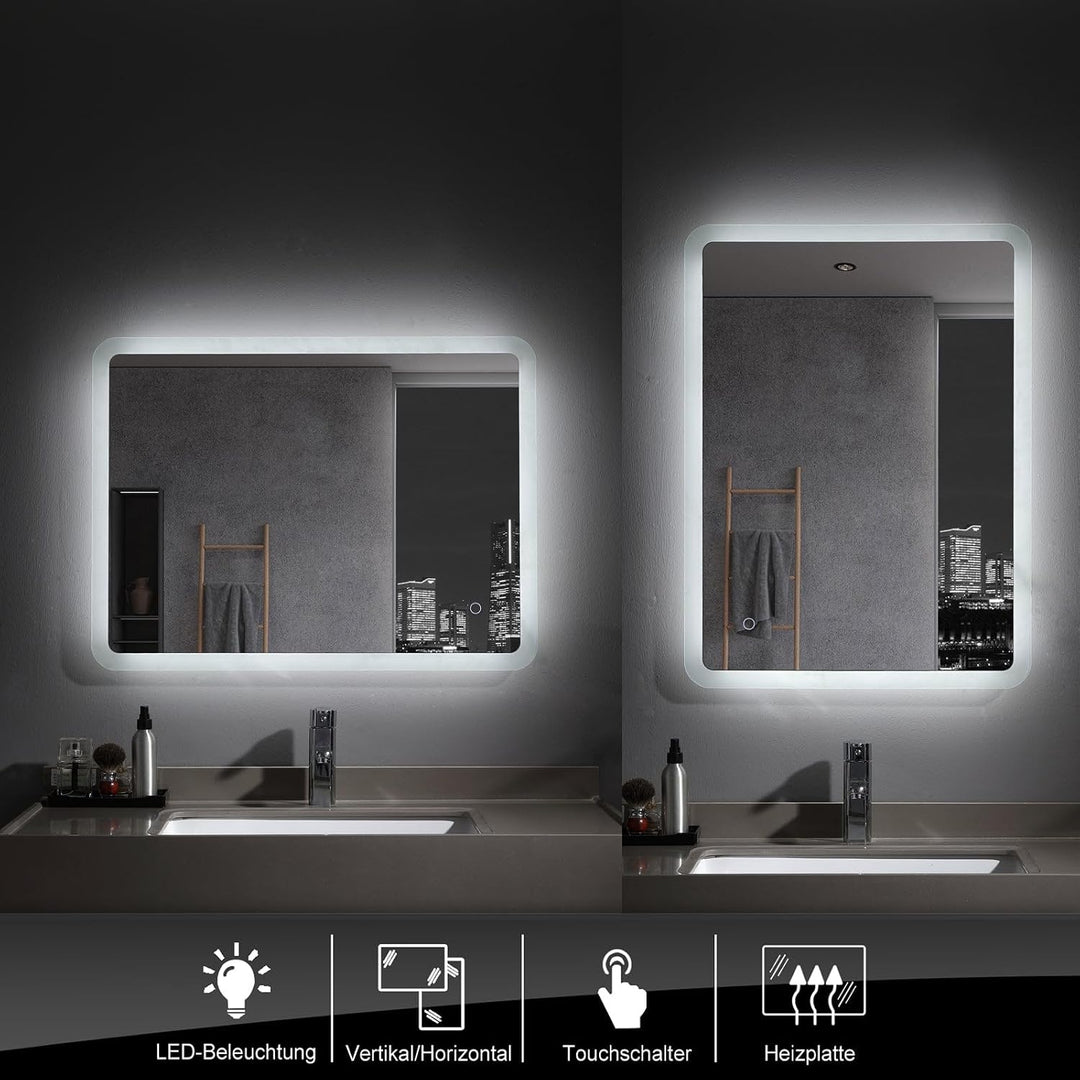 MEESALISA Badspiegel 120x70 cm mit Beleuchtung Badezimmer grosser Wandspiegel Led Spiegel mit Touch