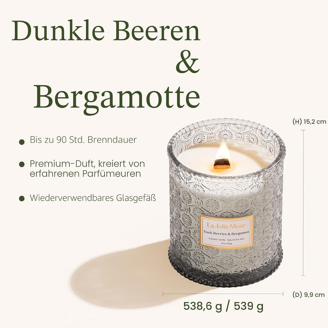 La Jolíe Muse Duftkerze im Glas, Dunkle Beere &amp; Bergamotte, 550g, Natürliche Kerze für zu Hause, 80