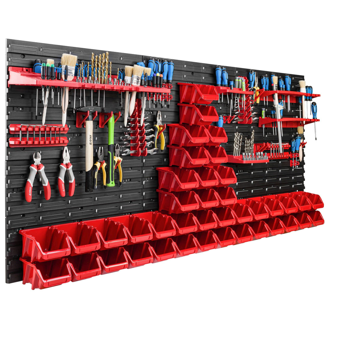 Lagersystem Werkstattregal | 172 x 78 cm | 40 stck. Box | Wandregal mit Werkzeughalterungen und Stap