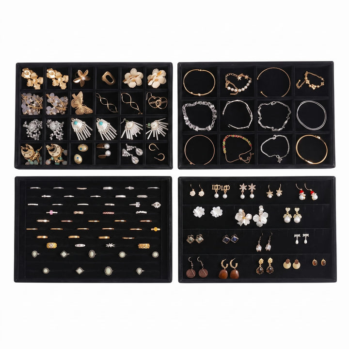 Frebeauty Stapelbare Samt-Schmuck-Organizer-Ablagen für Schubladen Einsätze Schmuckaufbewahrung Vitr