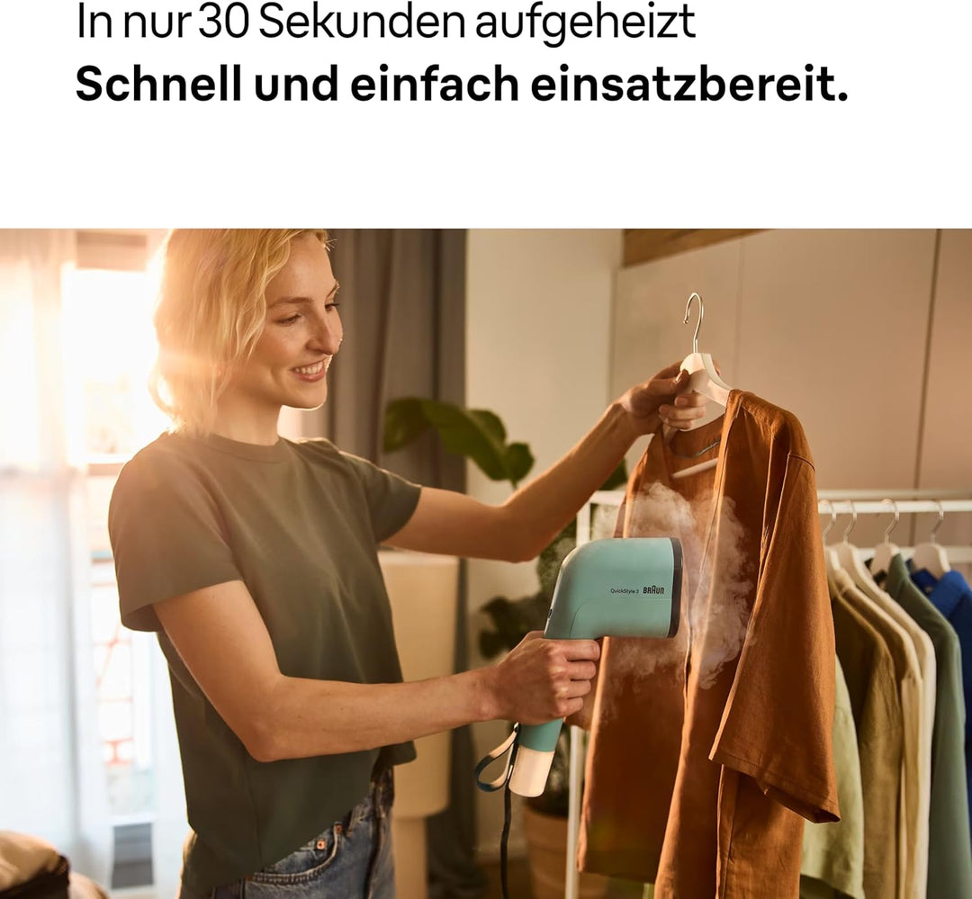 Braun QuickStyle 3 GS3013GR, kompakter und leichter Steamer, Dampfglätter mit schneller Aufheizung,