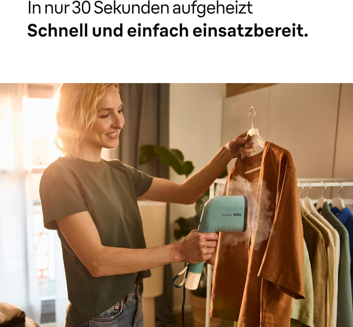 Braun QuickStyle 3 GS3013GR, kompakter und leichter Steamer, Dampfglätter mit schneller Aufheizung,