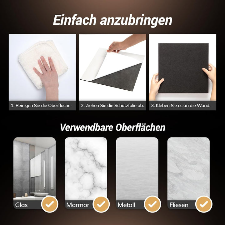 Quadratische Akustikplatten selbstklebend 18St., TONOR Schallabsorber Schallschutz mit Hochdichte Wa