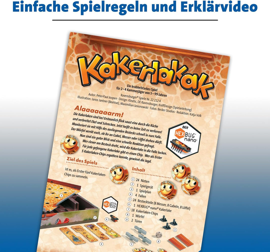 Ravensburger 22212 - Kakerlakak - Aktionsspiel mit elektronischer Kakerlake für Gross und Klein, Fam