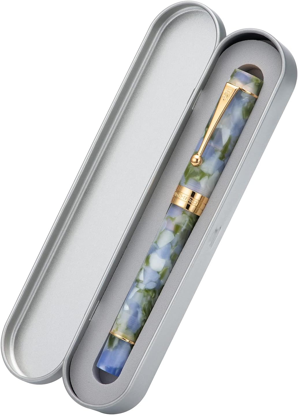 Lanxivi Jinhao Classic Füllfederhalter Blau Grün Zelluloid, feine Feder mit Konverter und Stiftetui-