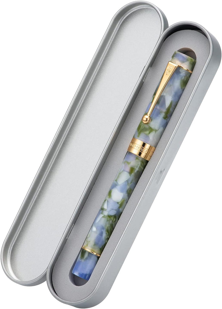 Lanxivi Jinhao Classic Füllfederhalter Blau Grün Zelluloid, feine Feder mit Konverter und Stiftetui-