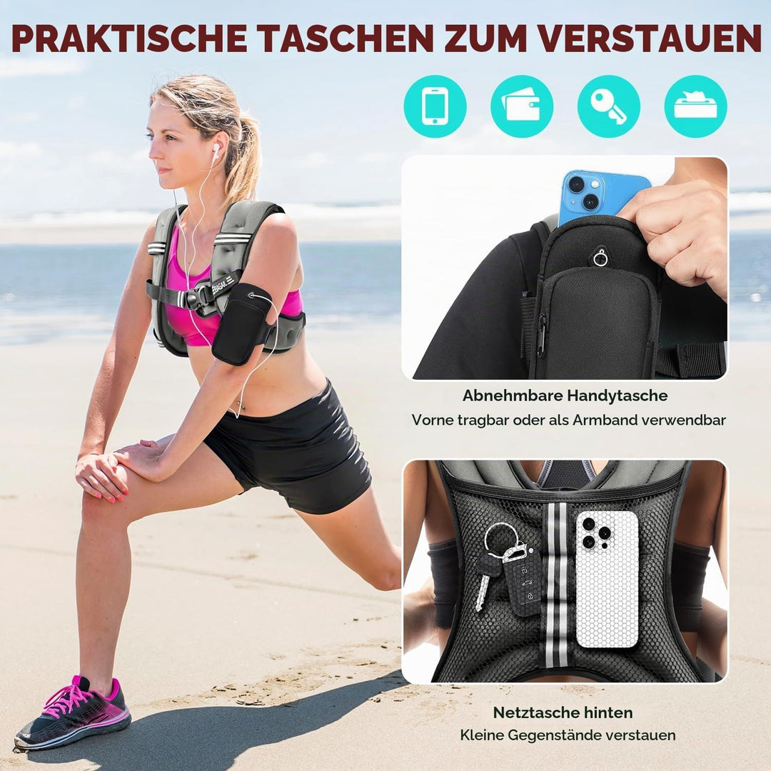 BAGAIL Gewichtsweste für Krafttraining, Brustgrösse Verstellbar, Praktische Tasche, mit Eisensand Ge