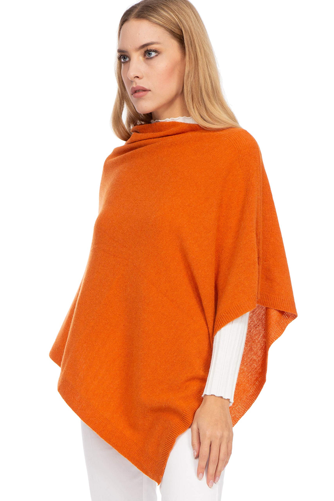 Marine Cashmere - Poncho aus Kaschmir-Mischgewebe für Damen, zart und weich, aus Kaschmir Orange, Or