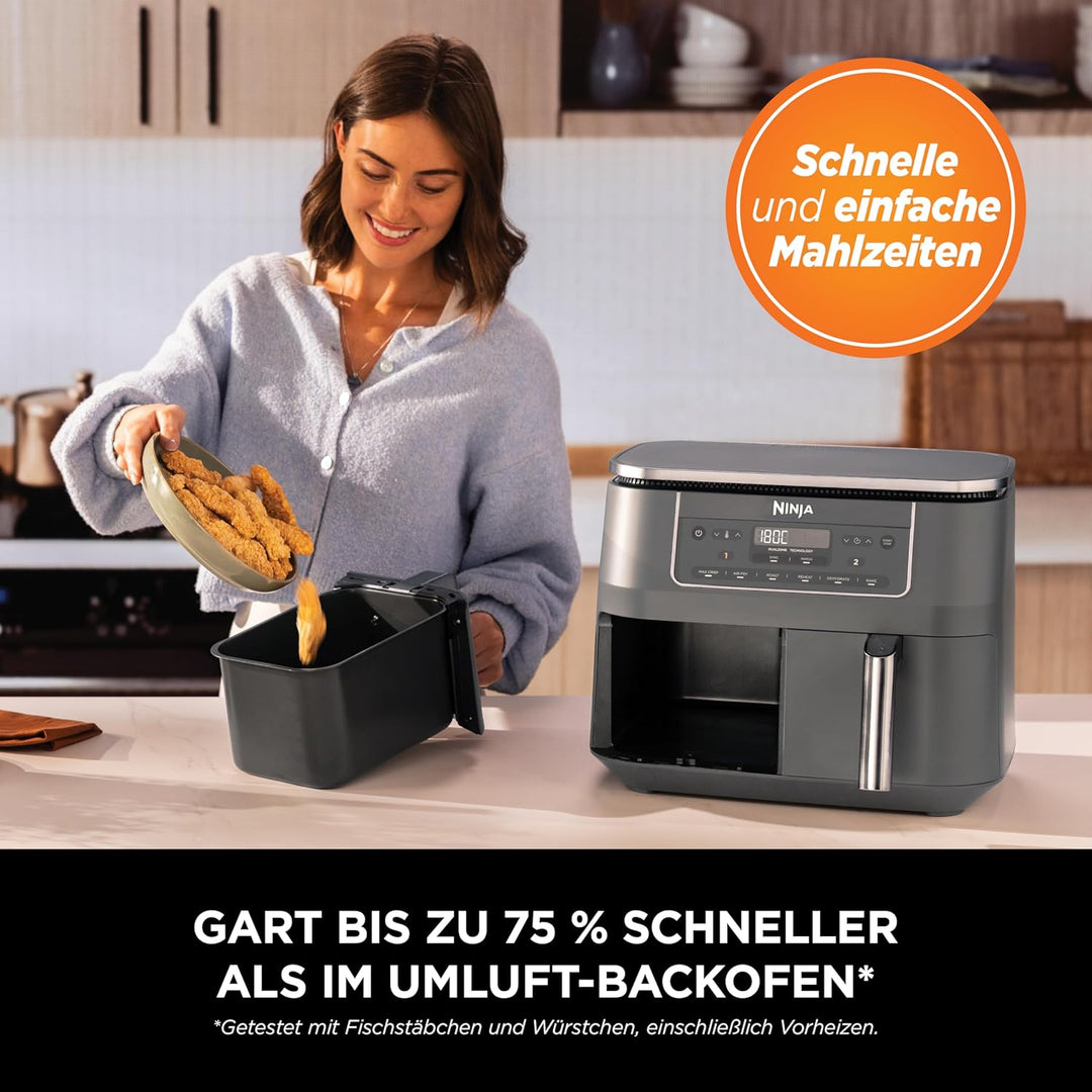 Ninja Dual Zone Digital Air Fryer, 2 Schubladen, 6-in-1, Heissluftfritteuse ohne Öl, 7,6L, Heissluft