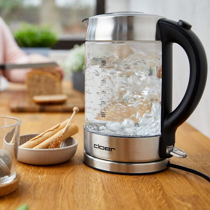 Cloer 4429 Glas Wasserkocher,Testsieger Haus und Garten 02.2019, 2200 Watt, LED-Beleuchtung, verrieg