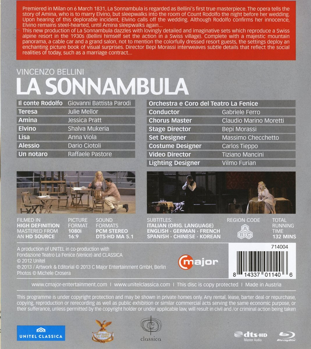 BELLINI: La Sonnambula (Teatro La Fenice, 2012), Blu-ray