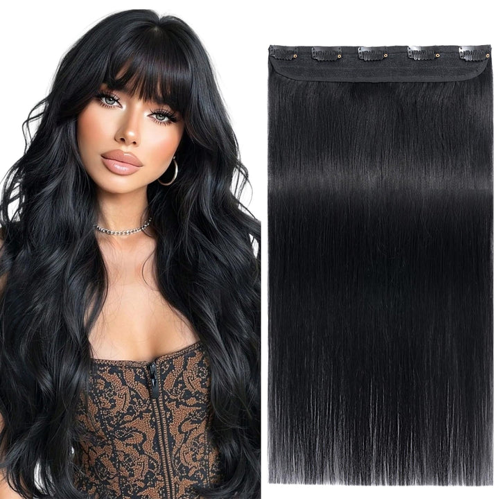 S-noilite Clip In Extensions Echthaar Schwarz Real human hair 1 pieces 5 clips Haarverlängerungen au