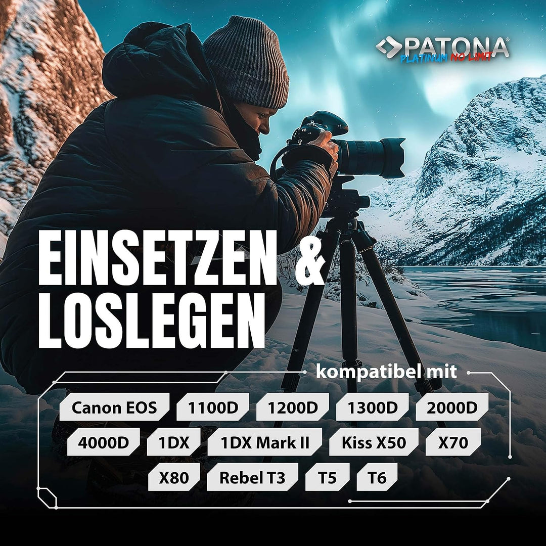 PATONA 2X USB-C Platinum Akku Ersatz für Canon LP-E10 LPE10, 1020mAh 7.2V | Ersatzakku für EOS 1100D