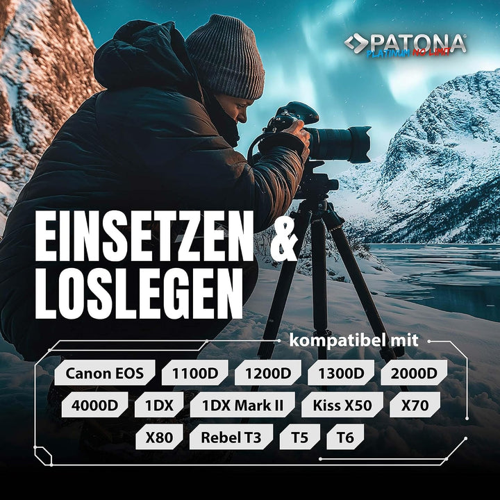 PATONA 2X USB-C Platinum Akku Ersatz für Canon LP-E10 LPE10, 1020mAh 7.2V | Ersatzakku für EOS 1100D