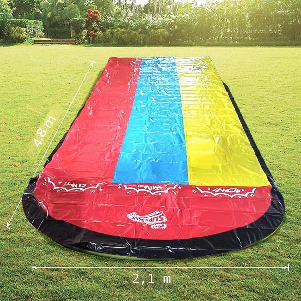 Wasserrutsche Garten für Kinder,480x210CM Slip N Slide Triple mit 3 Bodyboards 5 Reparaturflicken,Dr