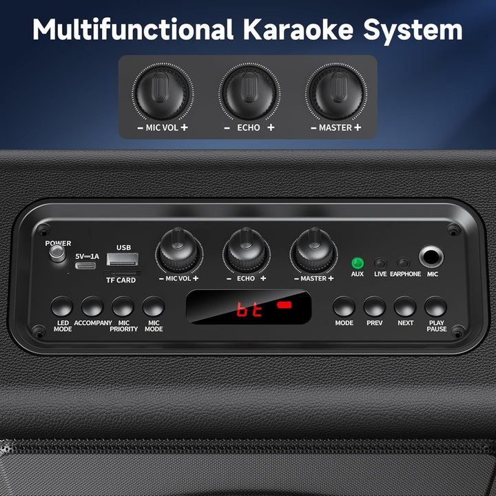 HWWR Karaoke maschine, Tragbarer Bluetooth 5.3 Lautsprecher, Karaoke Anlage mit 3 mikrofonen, 300W V