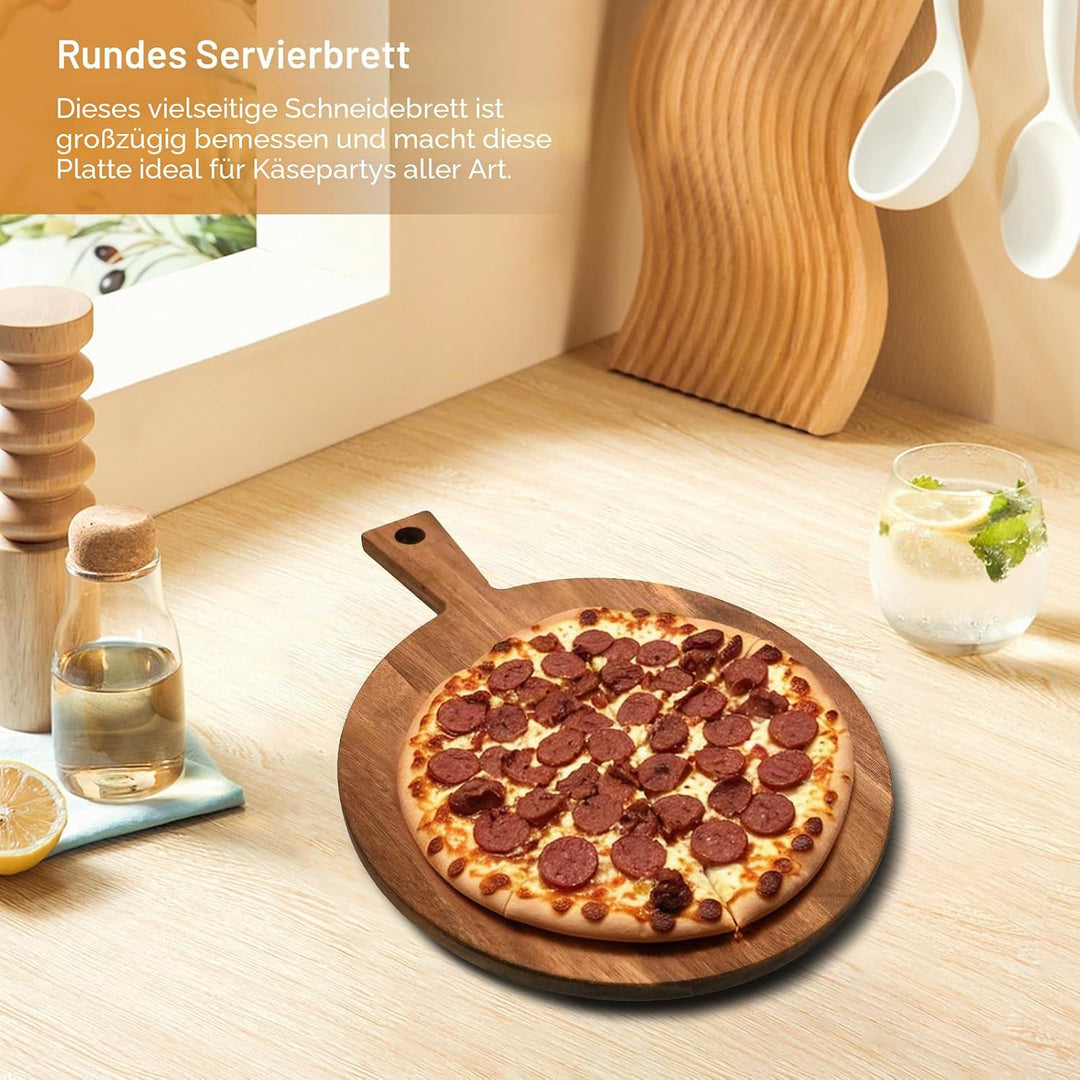 Akazienholz Pizzateller Pizzabrett Mit Griff Pizzaschieber Holz 30 X 40 X 1,5cm Pizza Teller füR Piz