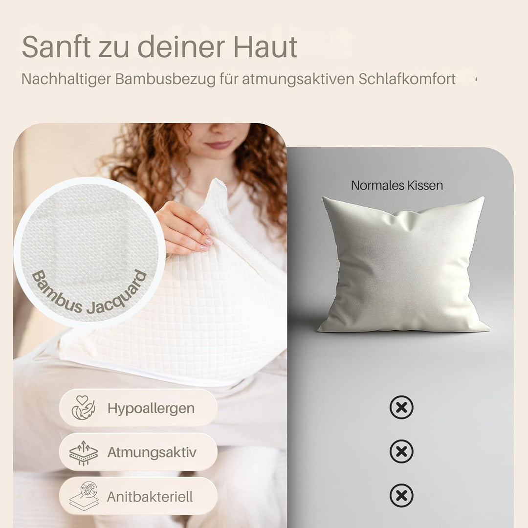Seitenschläferkissen XL, Schwangerschaftskissen, Stillkissen, Memory Foam Füllung, Kissenbezug 100%