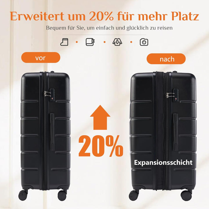 Sweetcrispy Kofferset 3tlg. Hartschalenkoffer ABS+PC Erweiterbar Koffer Reisekofferset Gepäck Rollko