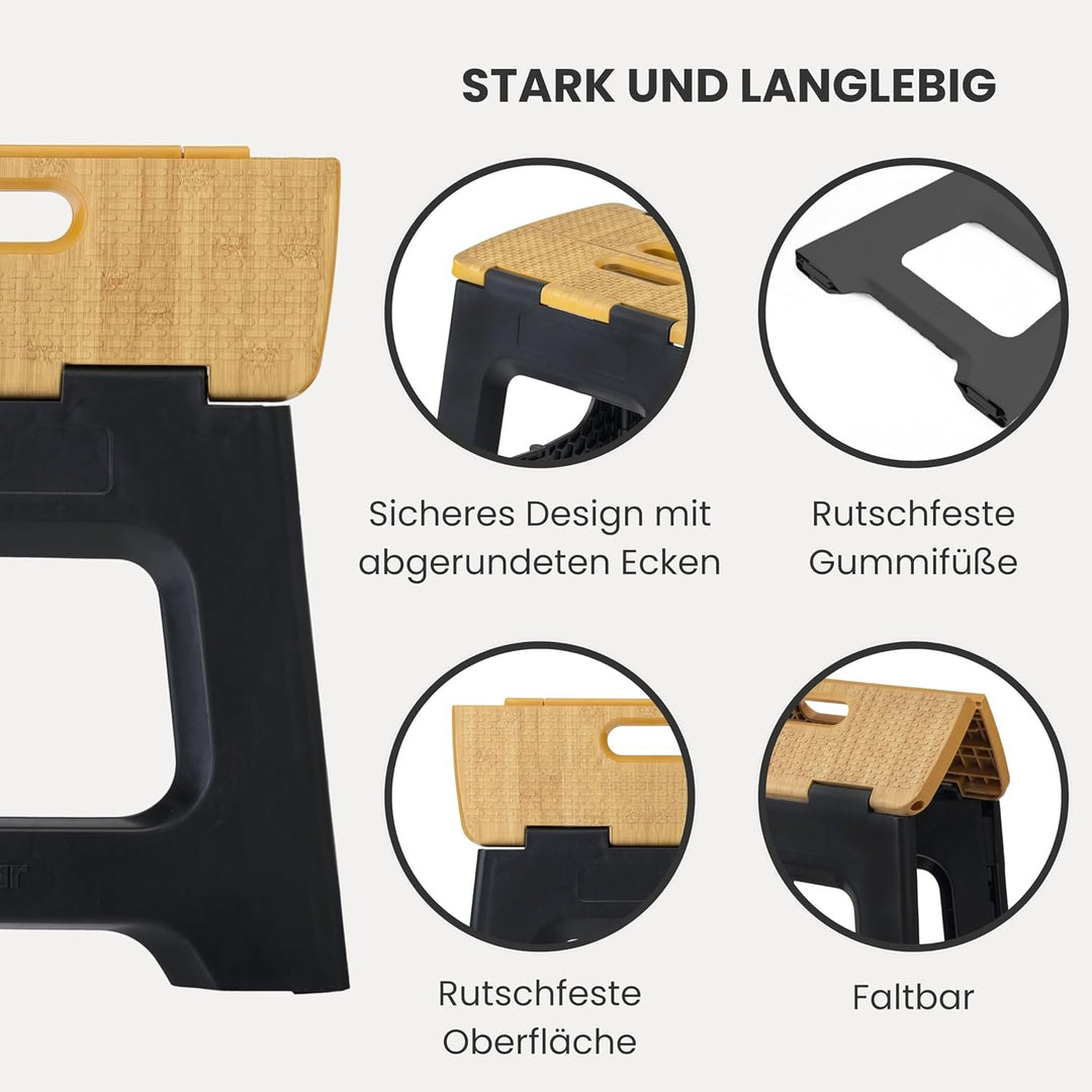 Vigar Kompakte Tritthocker Klappbar für Erwachsene, 27 cm, Klapphocker Faltbar 150 kg rutschfest, Le