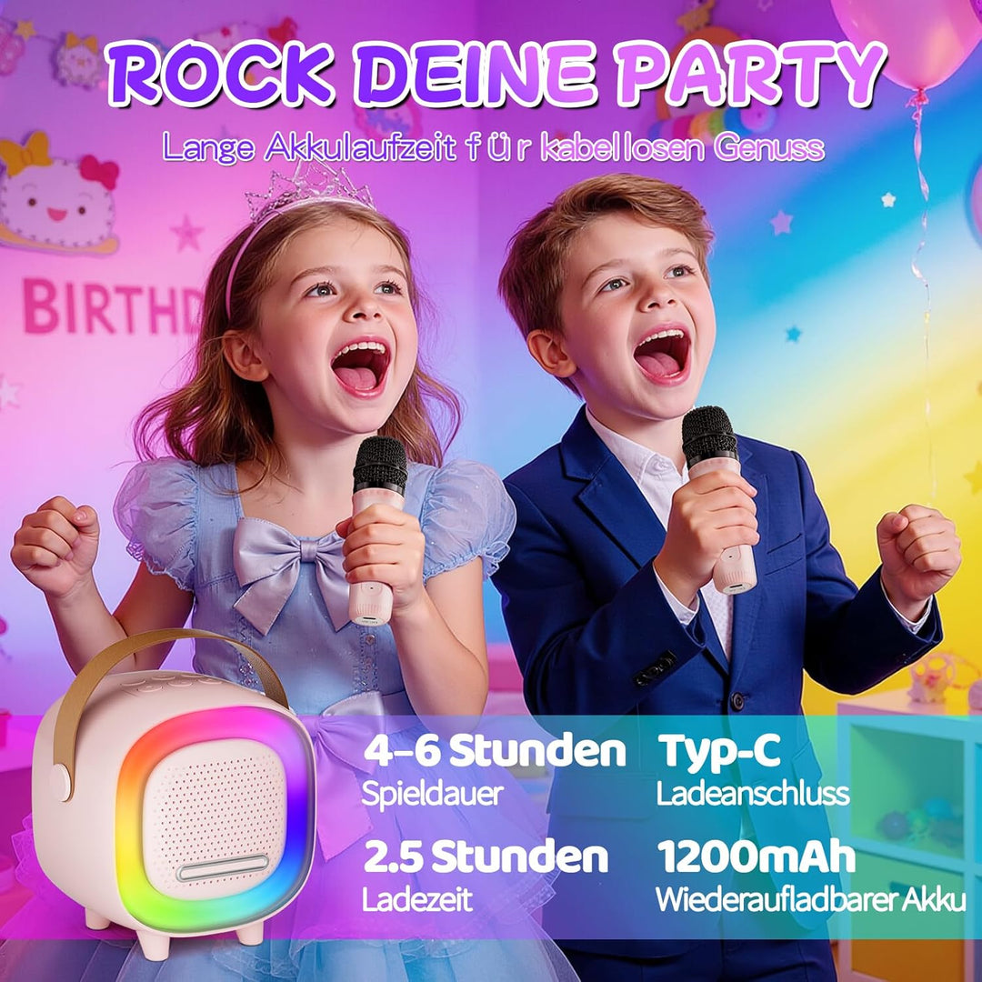 Karaoke Maschine Kinder, Mini Karaoke Maschine mit 2 Mikrofonen, Karaoke Kinder Mikrofon mit Stimmef
