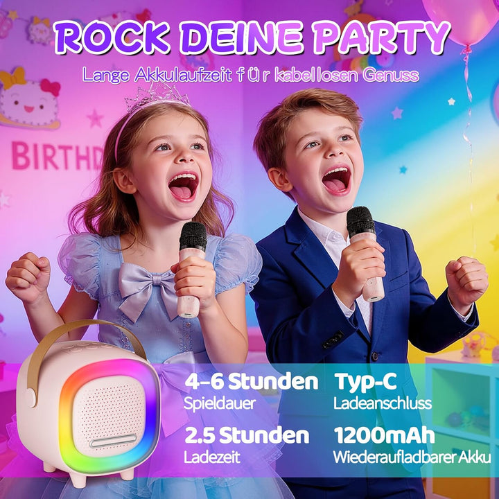 Karaoke Maschine Kinder, Mini Karaoke Maschine mit 2 Mikrofonen, Karaoke Kinder Mikrofon mit Stimmef