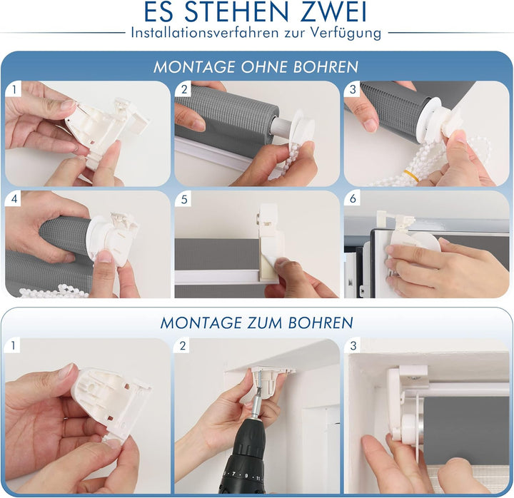 SBARTAR Doppelrollo Klemmfix Rollos für Fenster ohne Bohren & zum Bohren (Anthrazit 90 x 130cm) Duo