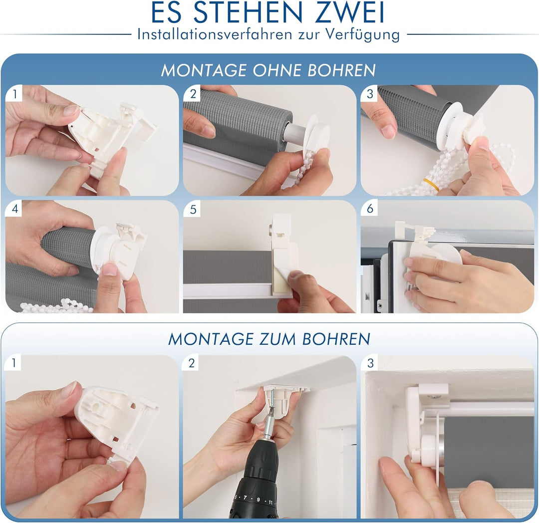 SBARTAR Doppelrollo Klemmfix Duo Rollos für Fenster ohne Bohren & zum Bohren,Weiss- Beige- Braun B90