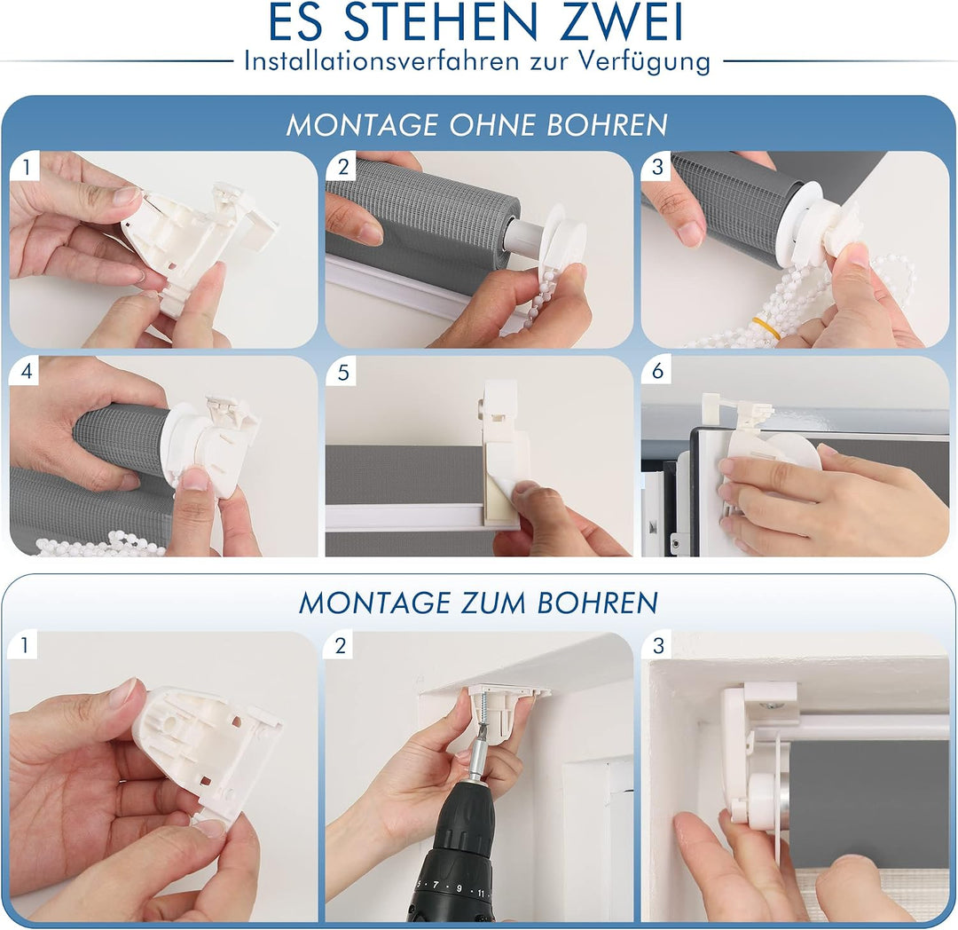 SBARTAR Doppelrollo Klemmfix Duo Rollos für Fenster ohne Bohren &amp; zum Bohren,Weiss- Beige- Braun B90