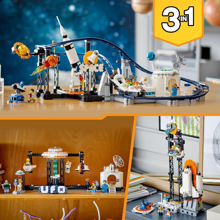 LEGO 31142 Creator 3-in-1 Weltraum-Achterbahn, Bausatz Einer Spielzeug-Kirmes mit funktionierenden W