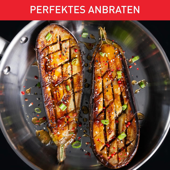 Tefal Virtuoso Bratpfanne 28 cm, Edelstahlpfanne unbeschichtet, Pfanne Induktion, langlebig, hochwer