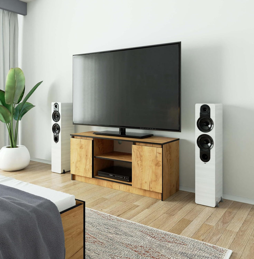 AKORD Low Board K-120 | TV-Shrank mit EIN offenes Regalfach | Fernsehkommode 2 Ablagen mit Türen Lin