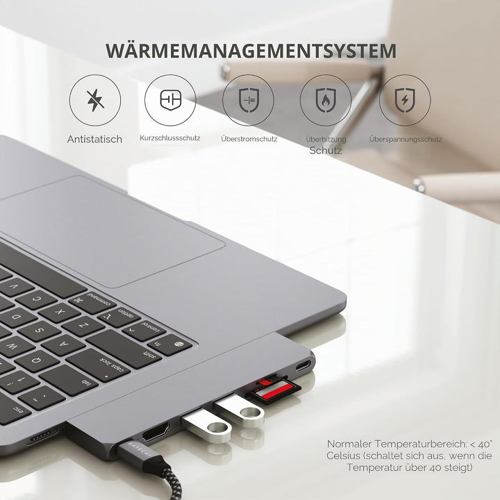 SATECHI 7-in-1 USB4 Pro Slim USB-C Hub mit bis zu 6K@60Hz, 100W PD Ladefunktion, schneller Datenüber