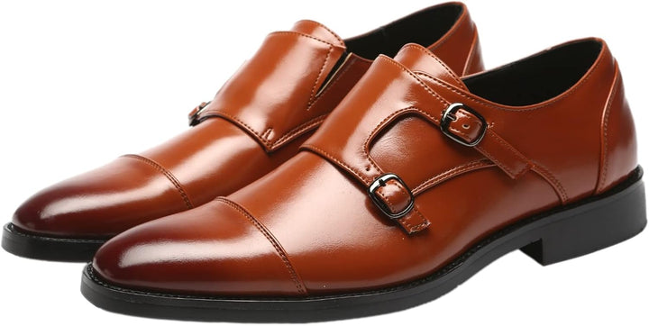 ANUFER Männer Smart Monk Brogues Formale Abendschuhe Aus Echtem Leder mit Holzabsatz 44 EU Braun Kun