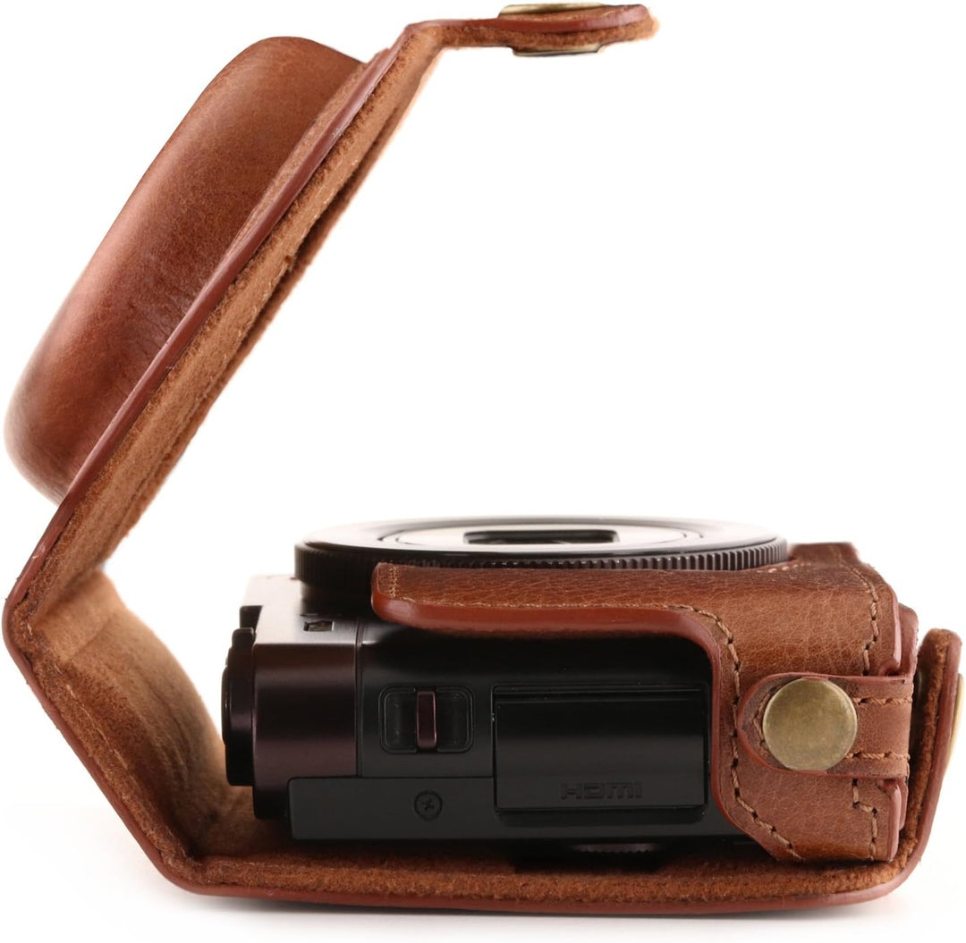 MegaGear Leica C Typ 112 Ever Ready Echtleder Kamera-Case mit Trageriemen und Batteriezugang Braun M