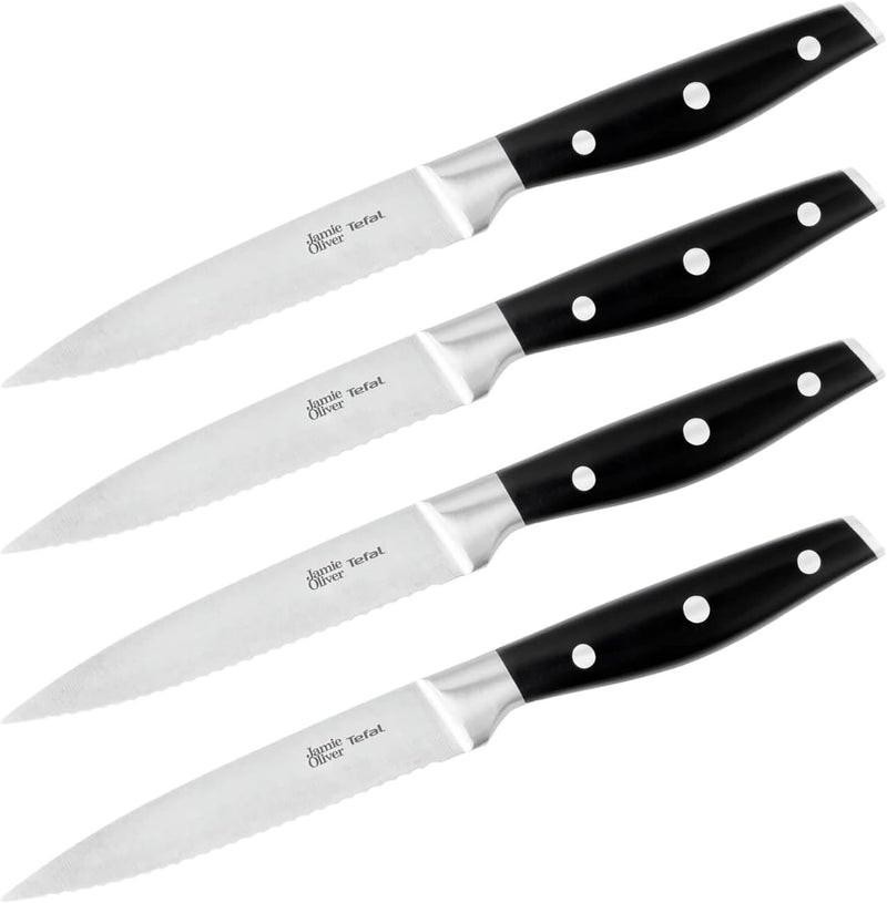 Tefal Jamie Oliver K26708 Steakmesserset 24cm 4-teilig, Edelstahl Steakbesteck Set für 4 Personen, S