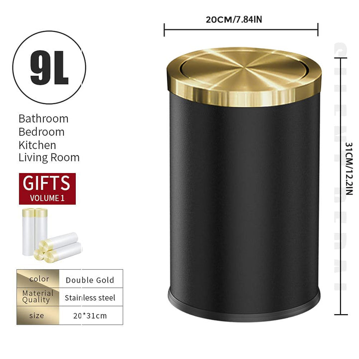 9L/2.4GAL Badezimmer-mülltonne, gold und schwarz,Das bad ist mit einem deckel bedeckt,Die mülltonne