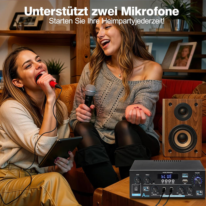 HiFi Audio Verstärker- WOOPKER AK55 Mini Bluetooth Amplifier Receiver 12V/ 220V 600W, 2 Kanäle Verst