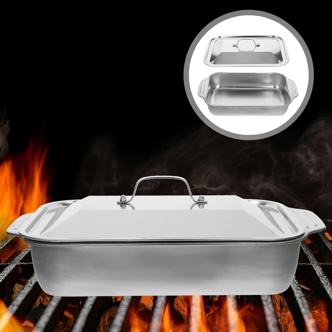 Healeved Edelstahl Bratpfanne Rechteckig mit Deckel 41X24X75cm Fischbräter Robust Formstabil für Gri