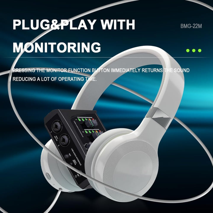 BOMGE Mini-2-Kanal-USB-Audio-Schnittstelle für Aufnahmen, Streaming und Podcasting, mit XLR/48 V Pha