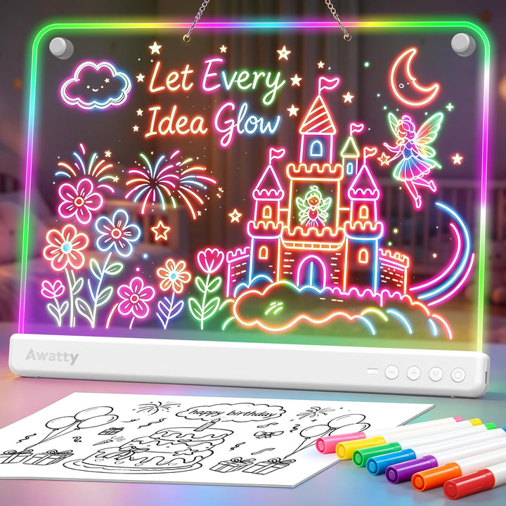 LED Zeichenbrett, Awatty Wiederaufladbare Doodle Notiztafel für Kinder 16 Zoll LED Maltafel mit 10 L