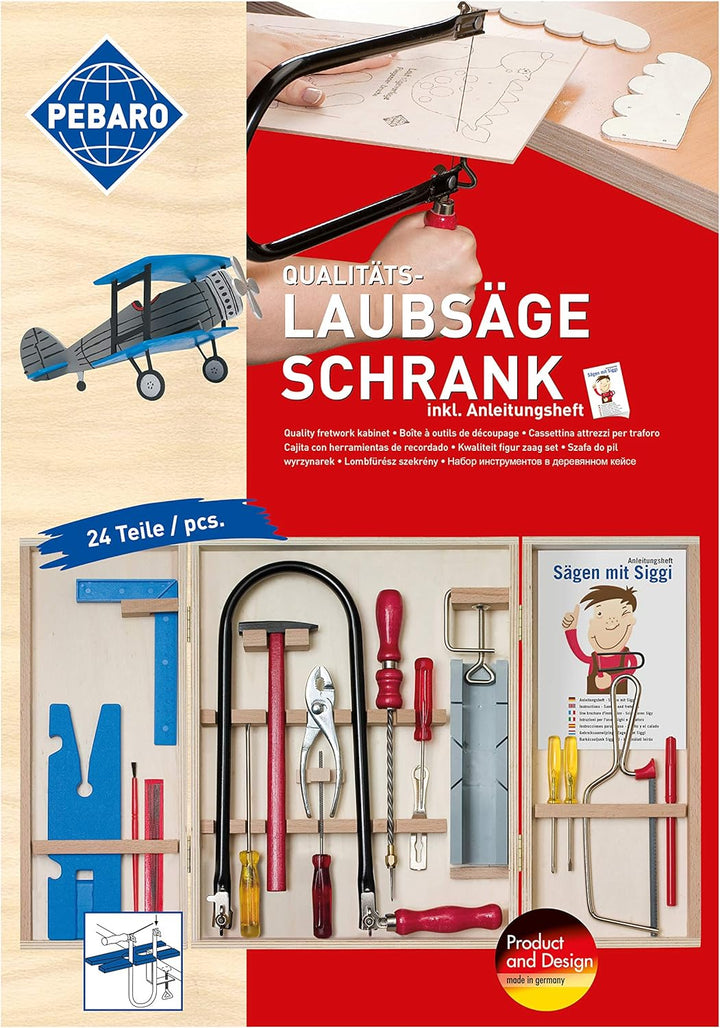 Pebaro M407C Laubsaege im Holzkasten, 36 cm x 29,5 cm x 6 cm & 377/1S Papeterie & Sticker, DIN A4 Bu