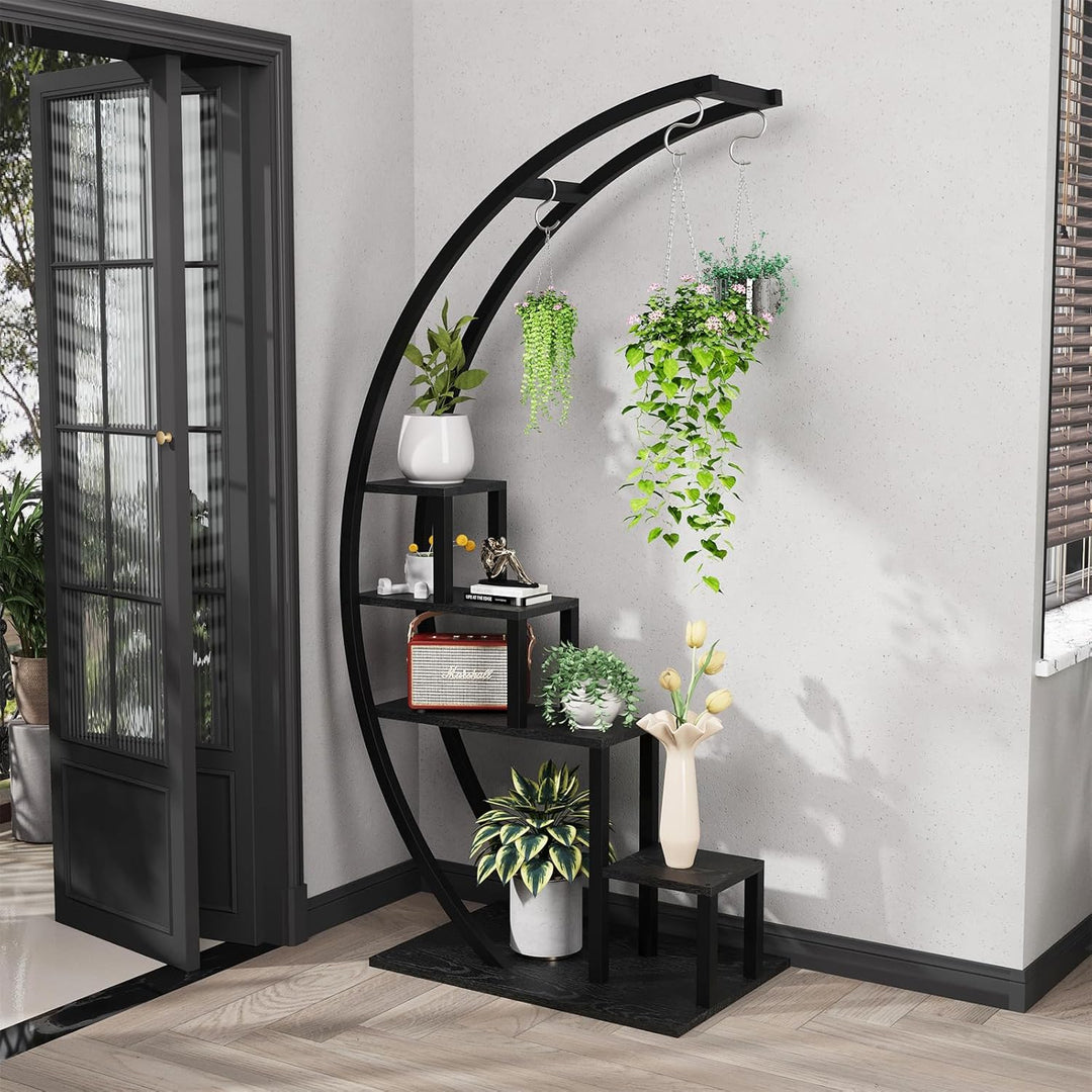 Pflanzenständer Metall 2er-Set, 5 Ebenen Blumenregal Halbmond, Hohe Blumentreppe Indoor, Pflanzenreg