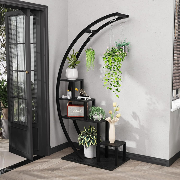 Pflanzenständer Metall 2er-Set, 5 Ebenen Blumenregal Halbmond, Hohe Blumentreppe Indoor, Pflanzenreg