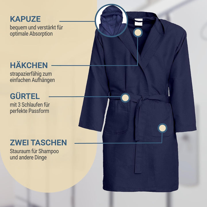 Dorian Home Bademantel Aus Mikrofaser Unisex Für Männer Frauen Mit Praktischen Taschen und Kapuze -