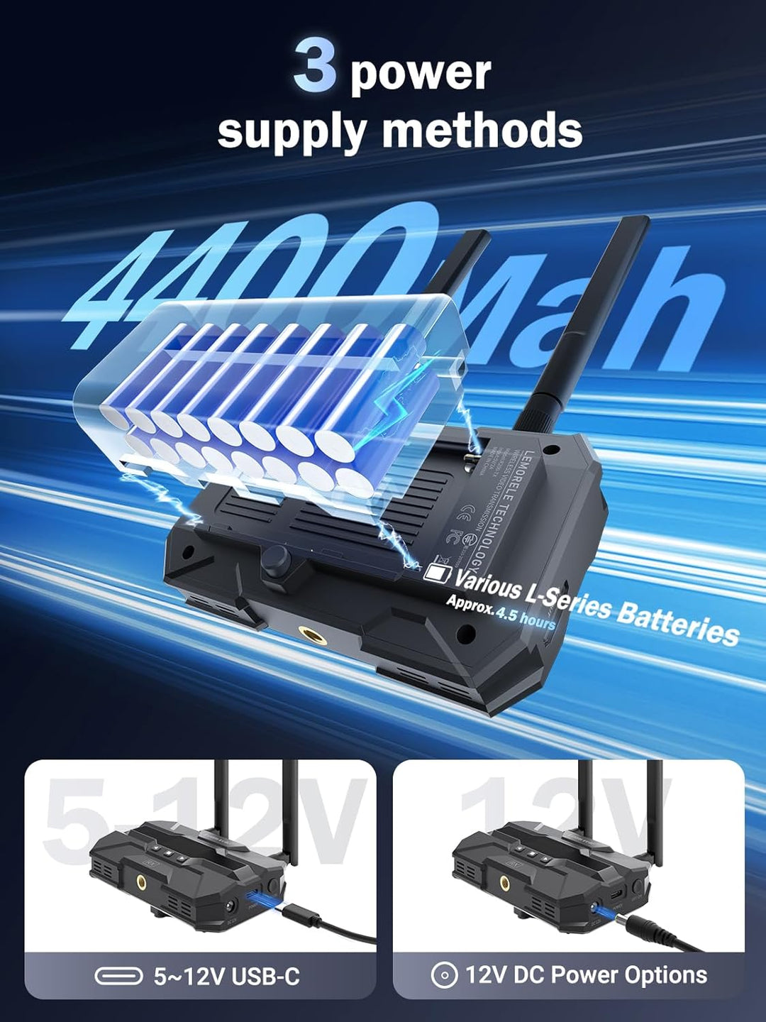 Lemorele Wireless HDMI Transmitter and Receiver mit 2 * 4400mAh Batteries, 200M FHD Drahtloses Video