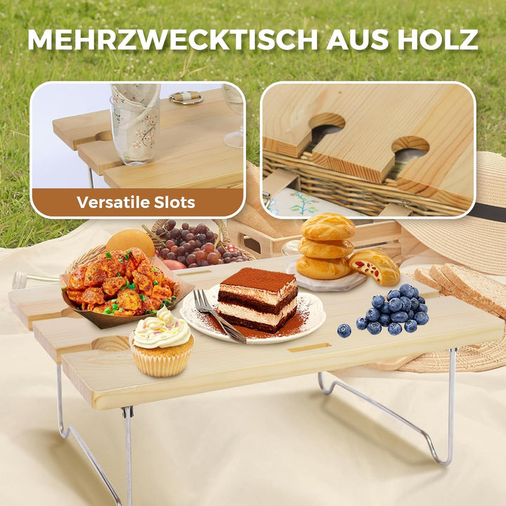 Picknickkorb-Set mit Klapptisch und Besteck-Set, Picknickkorb für 4 Personen mit kühltaschen, Flecht