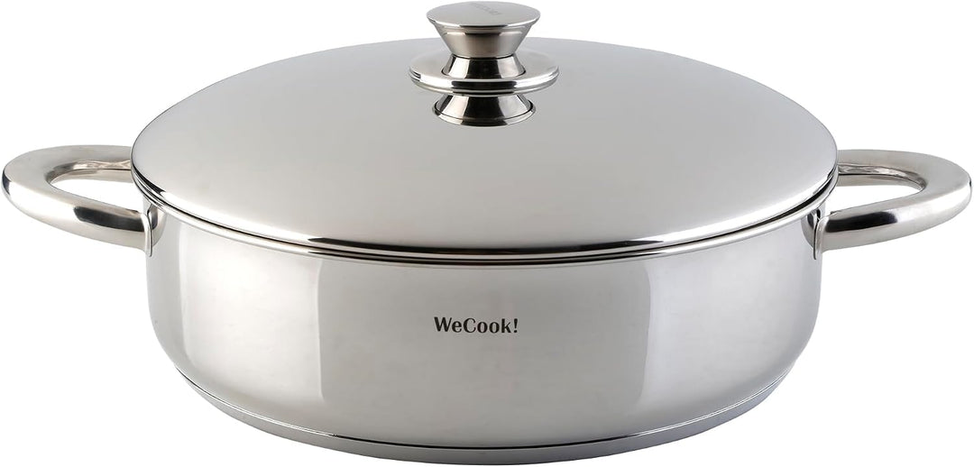 STAINLESS LOW COOKING POT WITH LID 32 cm. 6.8 Liter, 6.8 Liter