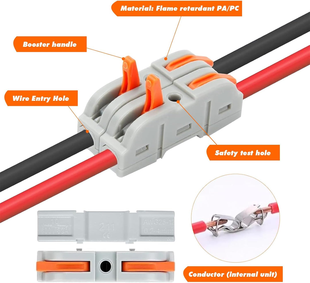 Kabelverbinder, 100 Stück Durchgangsverbinder, SPL-1 Kabelklemmen Elektro, 4mm² Leiter Klemme mit He