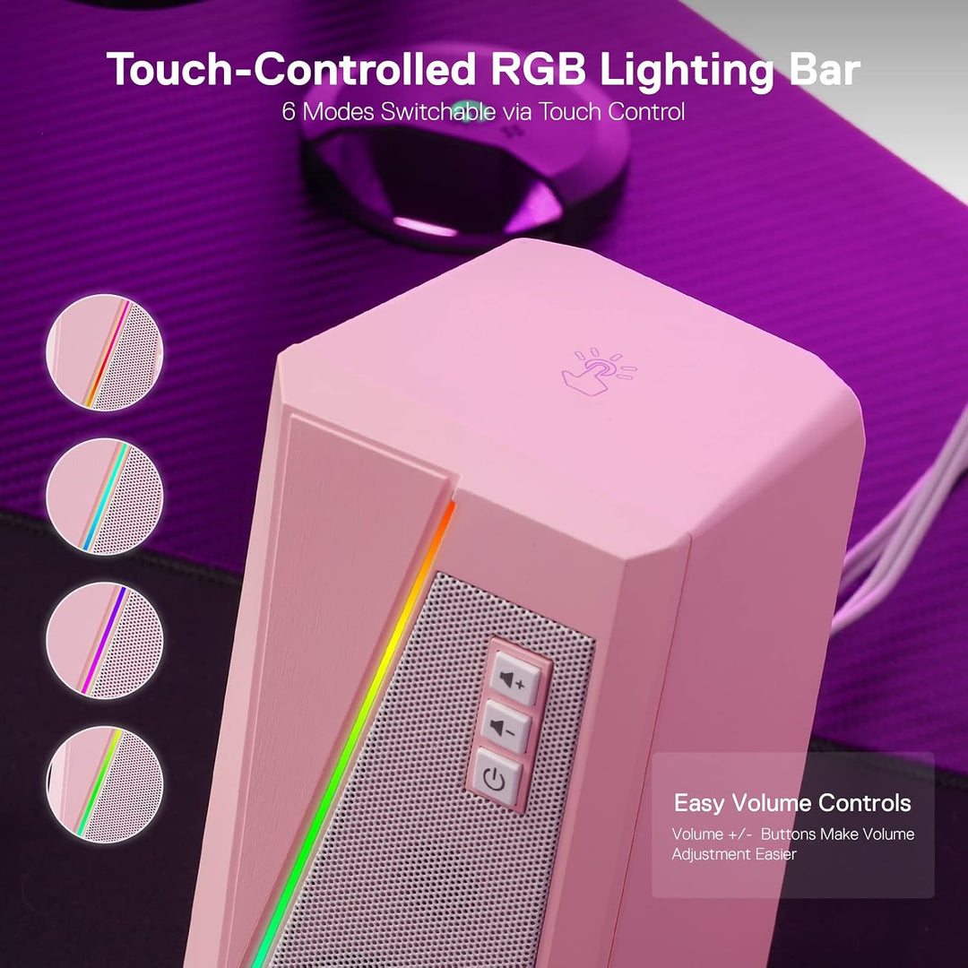 Redragon GS520 RGB Gaming Lautsprecher 2.0 USB Rosa | Desktop Stereo Lautsprecher 2.0 Kanal PC 6 Far